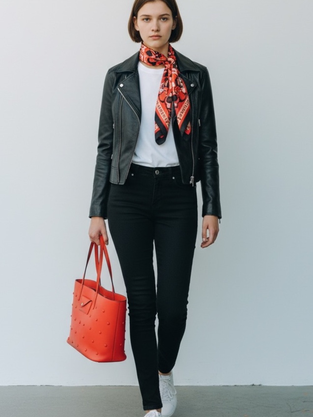 Marc By Marc Jacobs Metropoli Studs Red-Orange leather Tote Bag w/pouch